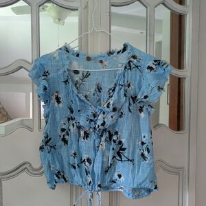 Floral Blue Ruffle Top